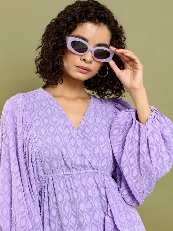 Tokyo Talkies Women Purple Self Design Wrap Dress - Purple - Image 2