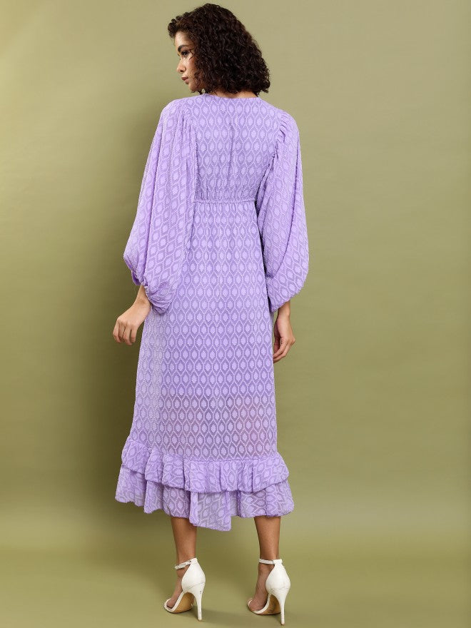 Tokyo Talkies Women Purple Self Design Wrap Dress - Purple - Image 3