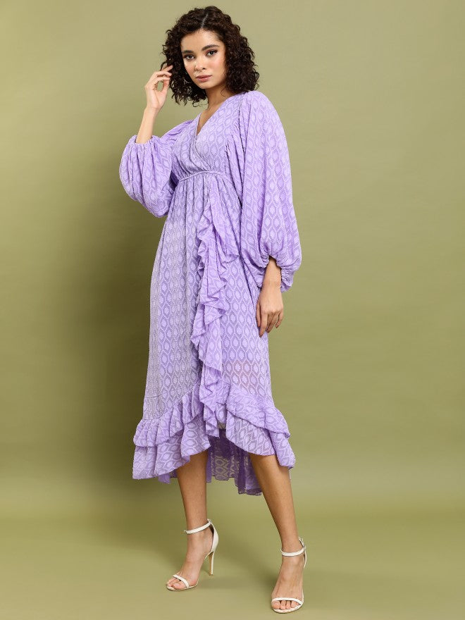 Tokyo Talkies Women Purple Self Design Wrap Dress - Purple - Image 4