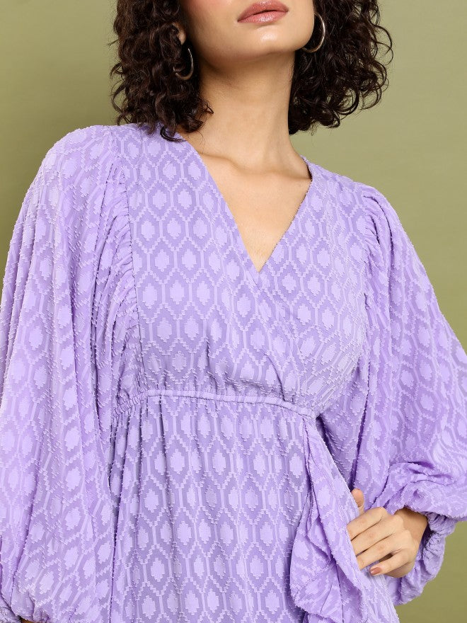 Tokyo Talkies Women Purple Self Design Wrap Dress - Purple - Image 5