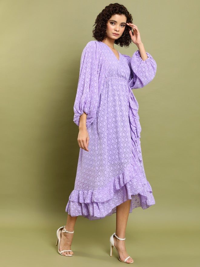 Tokyo Talkies Women Purple Self Design Wrap Dress - Purple - Image 6