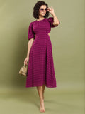 Tokyo Talkies Women Maroon Self Design Fit And Flare Dress - Maroon - Image 1