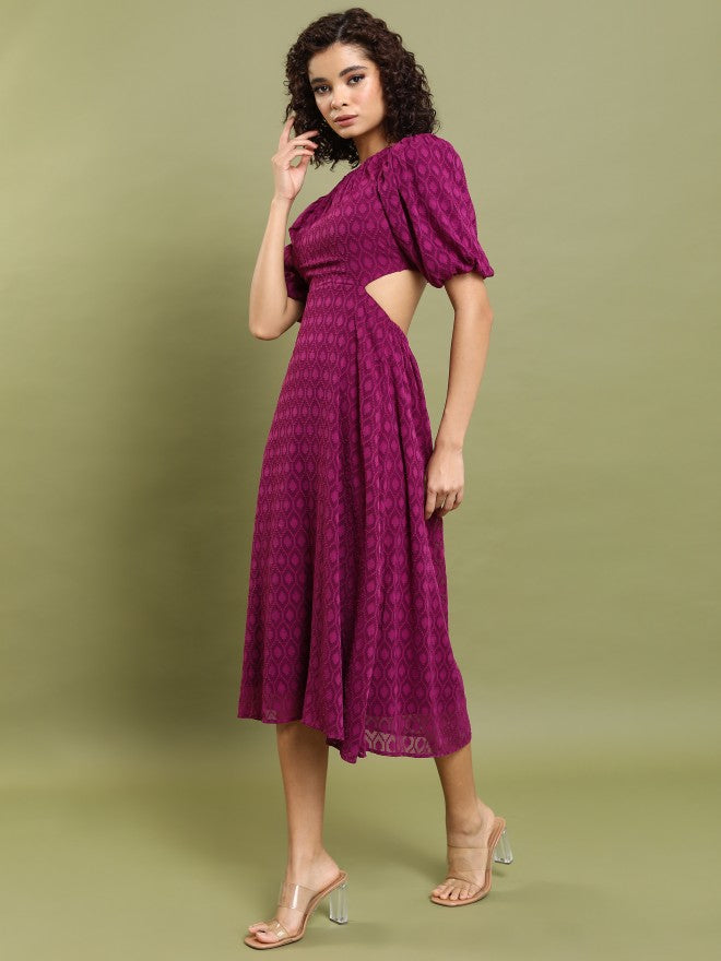 Tokyo Talkies Women Maroon Self Design Fit And Flare Dress - Maroon - Image 2