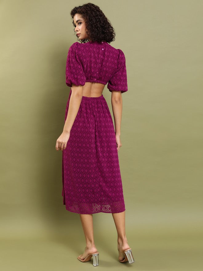 Tokyo Talkies Women Maroon Self Design Fit And Flare Dress - Maroon - Image 3