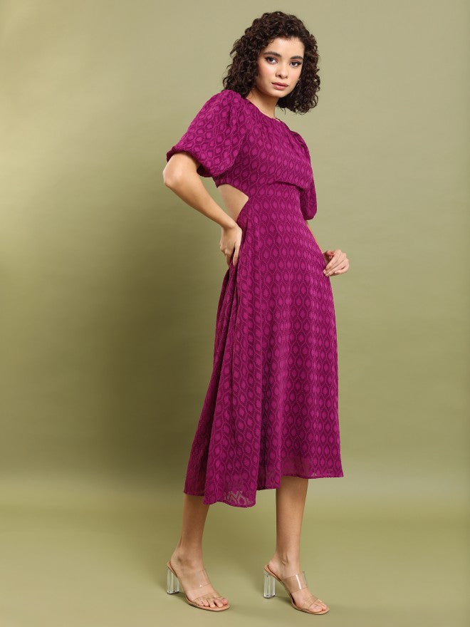 Tokyo Talkies Women Maroon Self Design Fit And Flare Dress - Maroon - Image 4