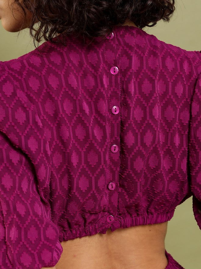 Tokyo Talkies Women Maroon Self Design Fit And Flare Dress - Maroon - Image 5