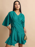 Tokyo Talkies Women Teal Solid Drop-Waist Dress - Teal - Image 1