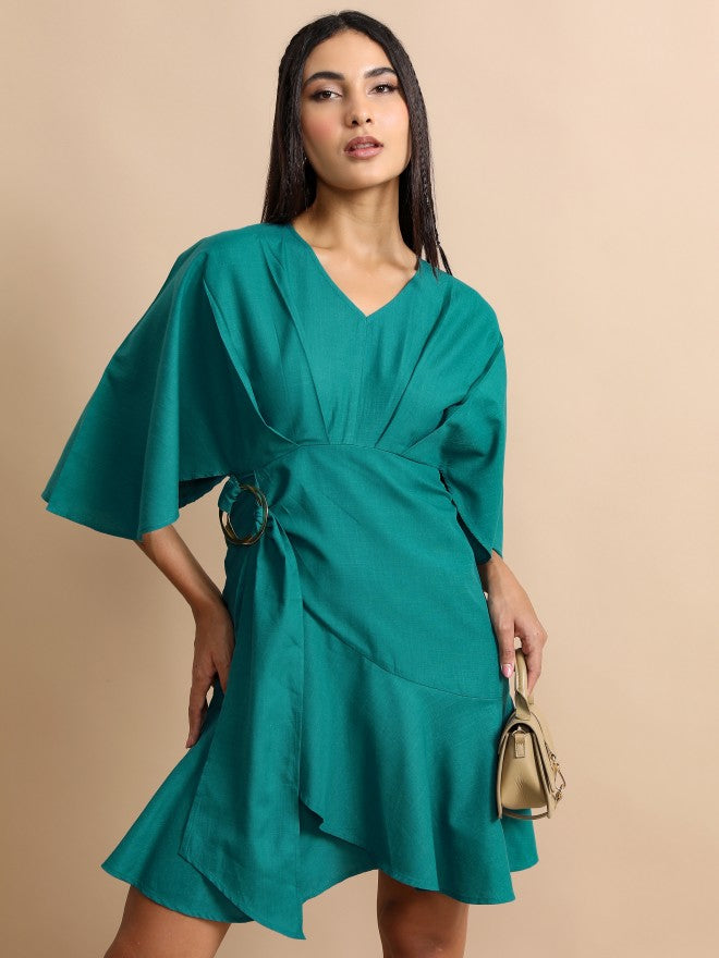 Tokyo Talkies Women Teal Solid Drop-Waist Dress - Teal - Image 1