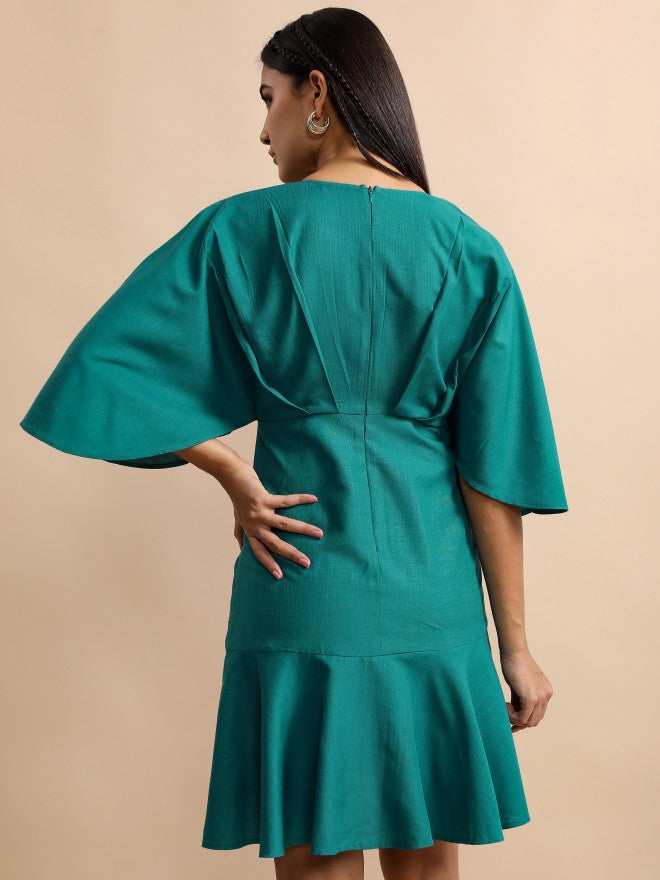 Tokyo Talkies Women Teal Solid Drop-Waist Dress - Teal - Image 3