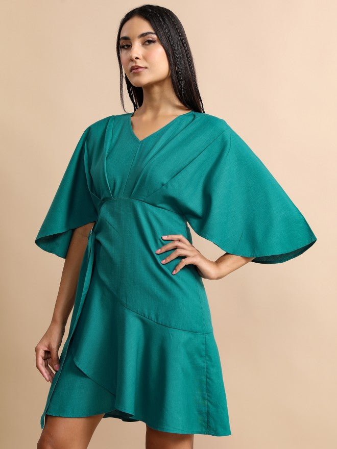 Tokyo Talkies Women Teal Solid Drop-Waist Dress - Teal - Image 4