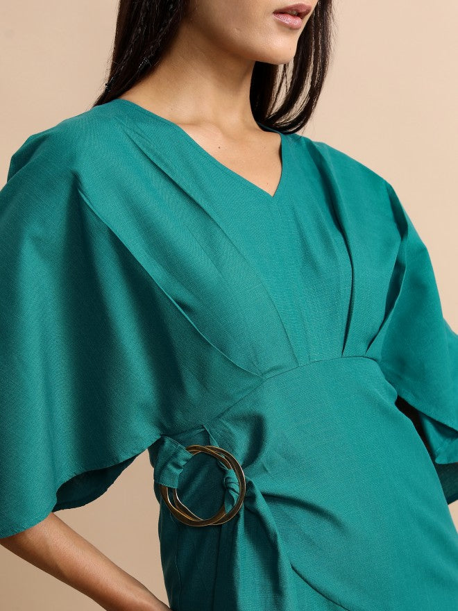 Tokyo Talkies Women Teal Solid Drop-Waist Dress - Teal - Image 5