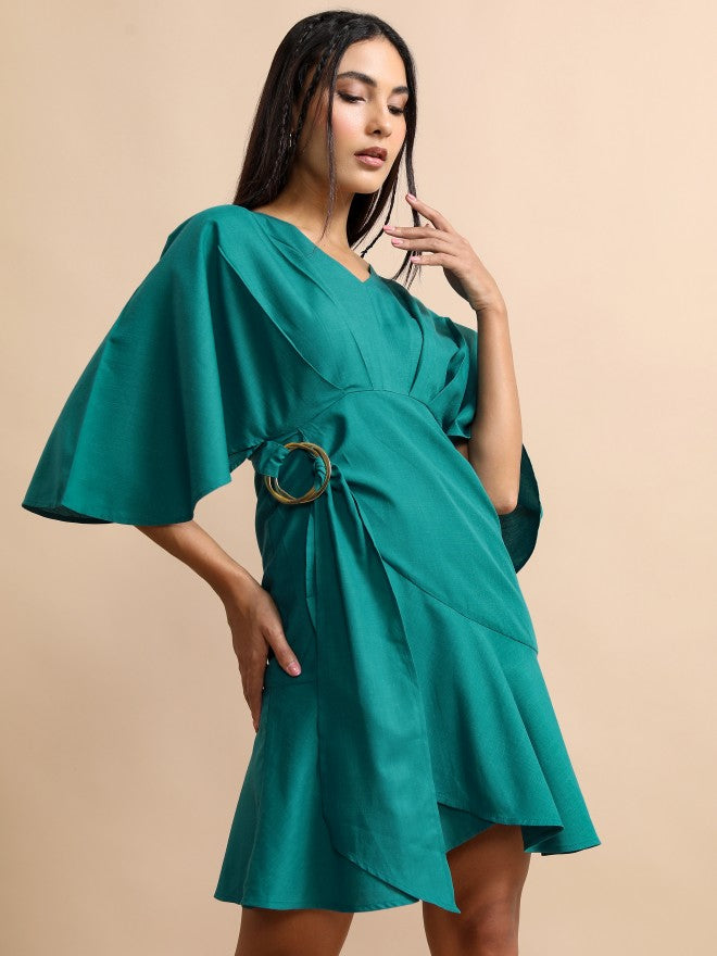 Tokyo Talkies Women Teal Solid Drop-Waist Dress - Teal - Image 6
