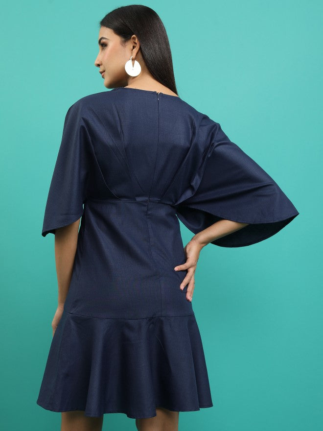 Tokyo Talkies Women Navy Solid Drop-Waist Dress - Navy Blue - Image 3