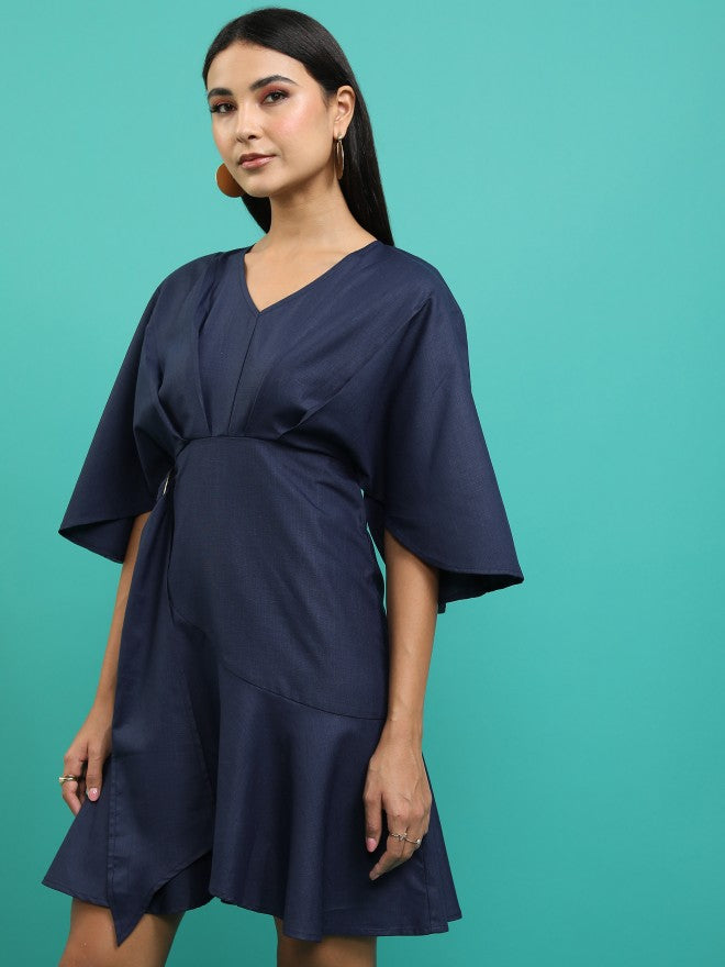 Tokyo Talkies Women Navy Solid Drop-Waist Dress - Navy Blue - Image 4