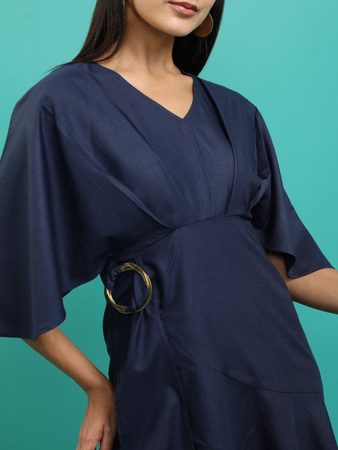 Tokyo Talkies Women Navy Solid Drop-Waist Dress - Navy Blue - Image 5