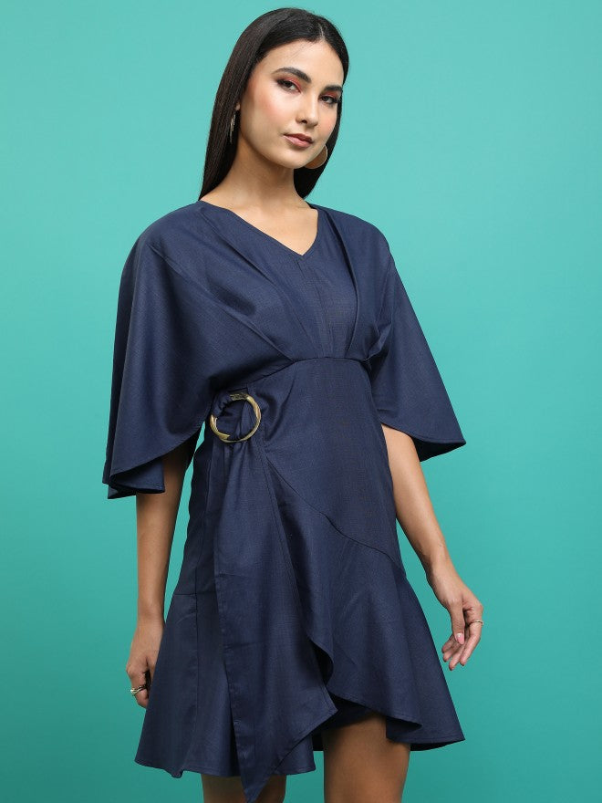 Tokyo Talkies Women Navy Solid Drop-Waist Dress - Navy Blue - Image 6