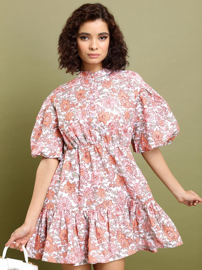 Tokyo Talkies Women Pink/Multi Printed Fit And Flare Dress - Pink - Image 1