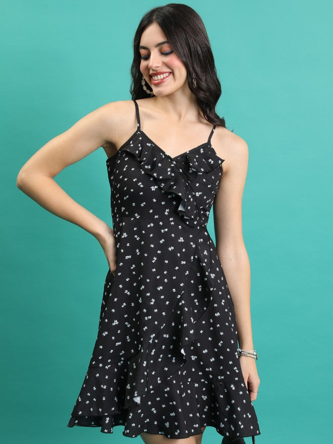 Tokyo Talkies Women Black Printed Wrap Dress - Black - Image 1
