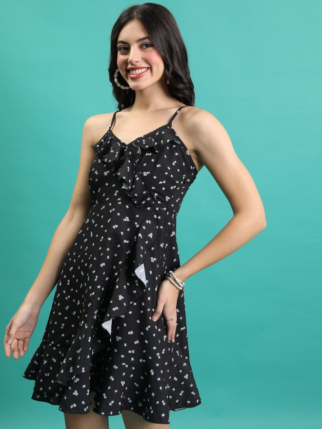 Tokyo Talkies Women Black Printed Wrap Dress - Black - Image 4