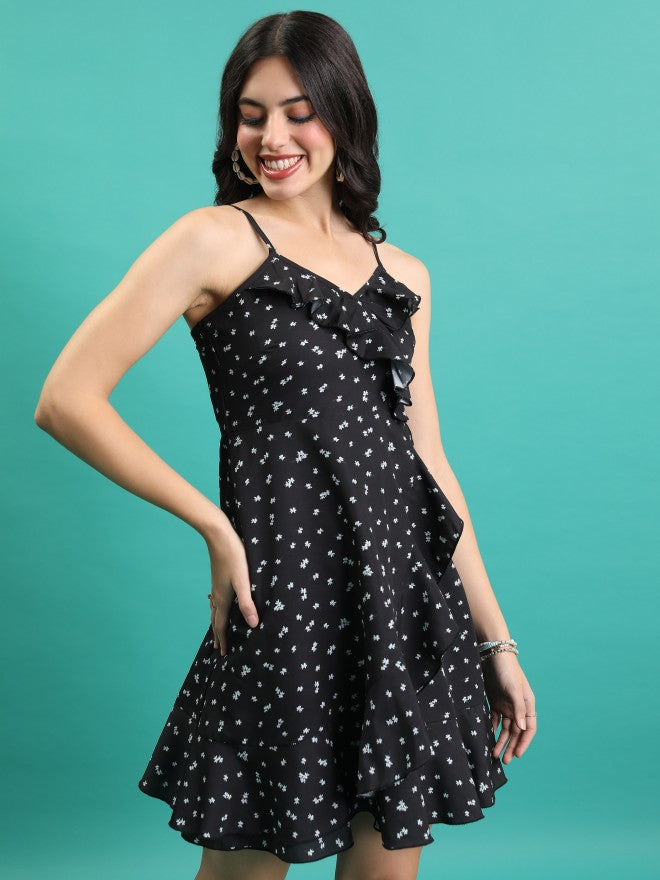 Tokyo Talkies Women Black Printed Wrap Dress - Black - Image 6