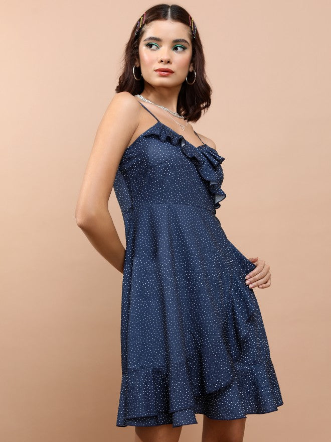 Tokyo Talkies Women Navy/White Printed Wrap Dress - Navy Blue - Image 6