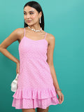 Tokyo Talkies Women Pink Self Design Drop-Waist Dress - Pink - Image 1