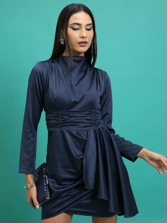 Tokyo Talkies Women Navy Blue Solid Fit And Flare Dress - Navy Blue - Image 1
