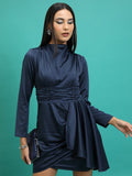 Tokyo Talkies Women Navy Blue Solid Fit And Flare Dress - Navy Blue - Image 1