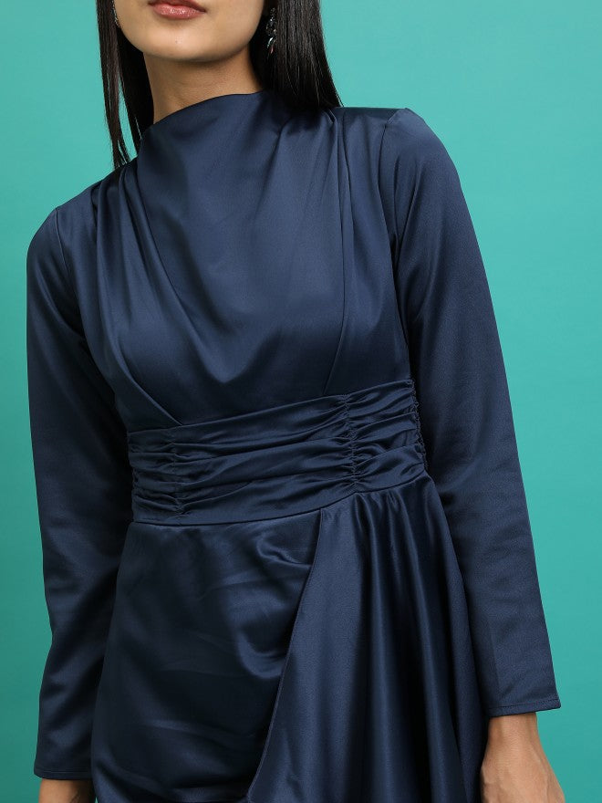 Tokyo Talkies Women Navy Blue Solid Fit And Flare Dress - Navy Blue - Image 5