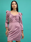 Tokyo Talkies Women Mauve Solid Wrap Dress - Mauve - Image 1