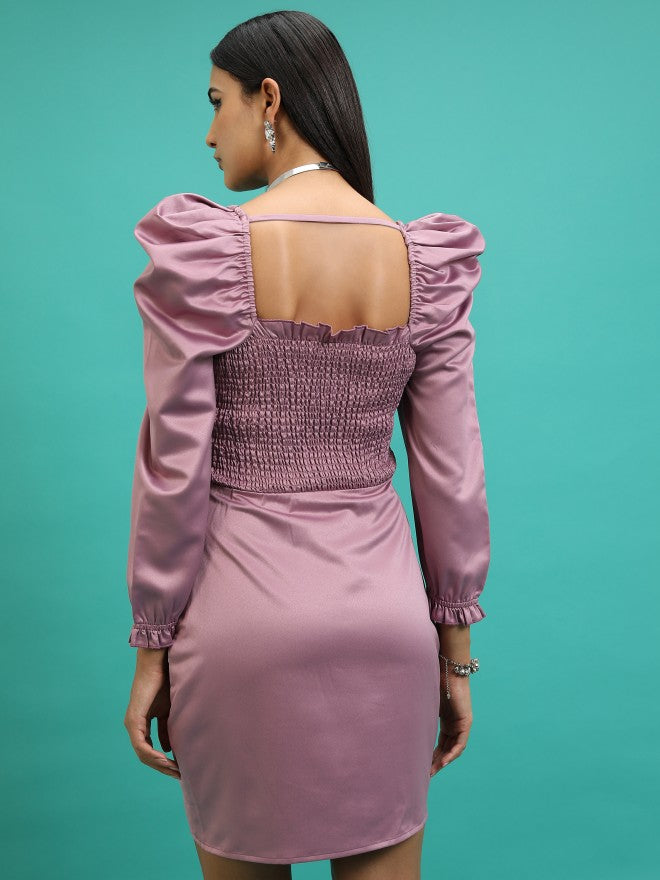 Tokyo Talkies Women Mauve Solid Wrap Dress - Mauve - Image 3