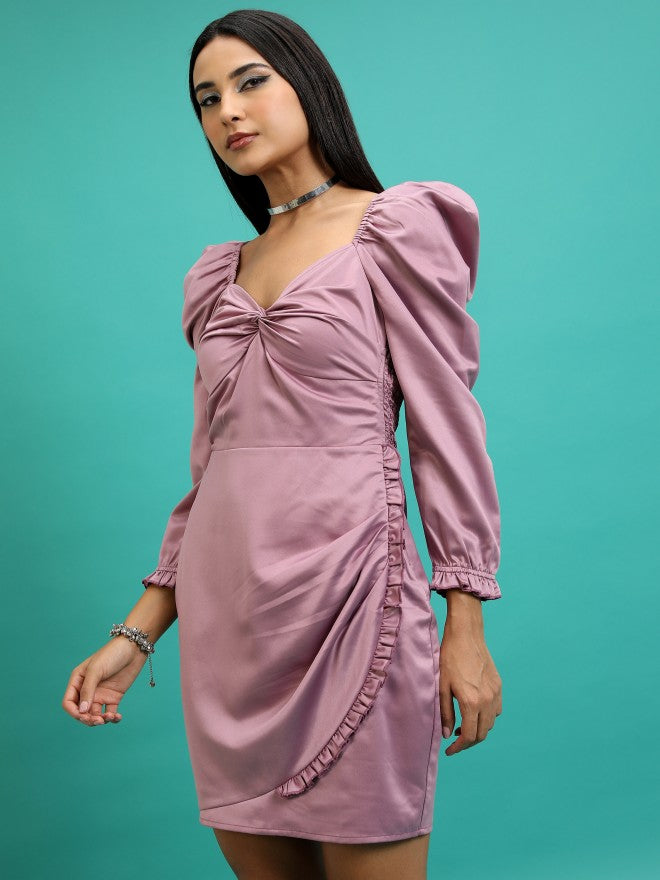 Tokyo Talkies Women Mauve Solid Wrap Dress - Mauve - Image 4