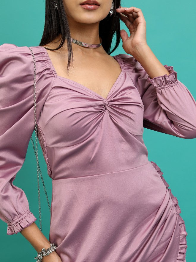 Tokyo Talkies Women Mauve Solid Wrap Dress - Mauve - Image 5