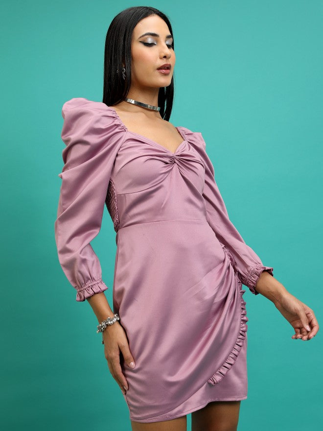 Tokyo Talkies Women Mauve Solid Wrap Dress - Mauve - Image 6