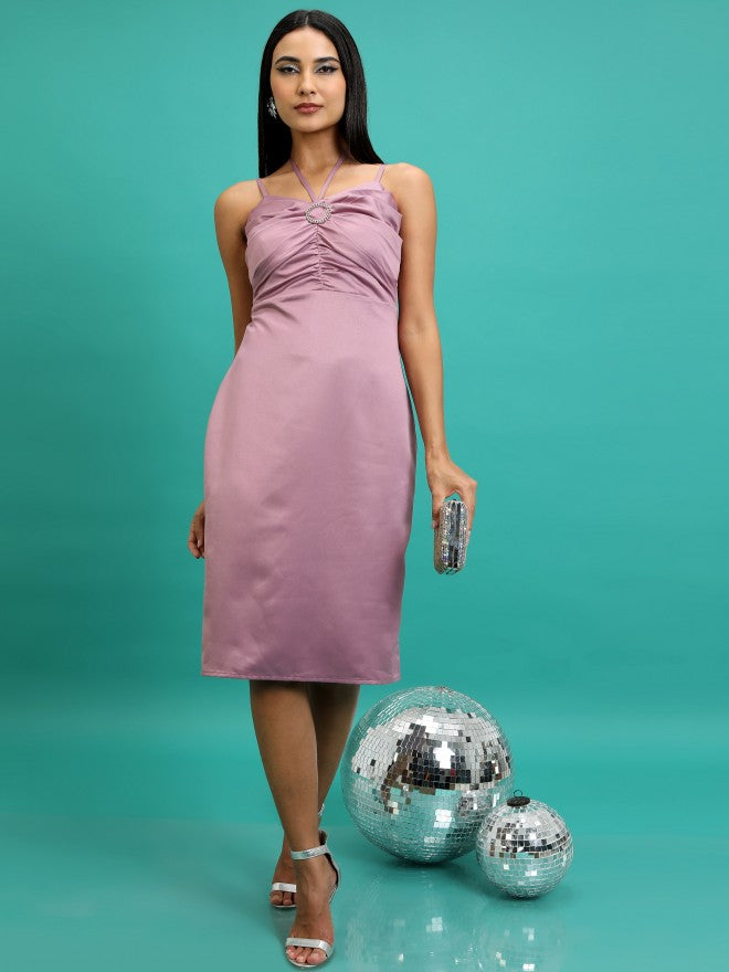 Tokyo Talkies Women Mauve Solid A-Line Dress - Mauve - Image 1