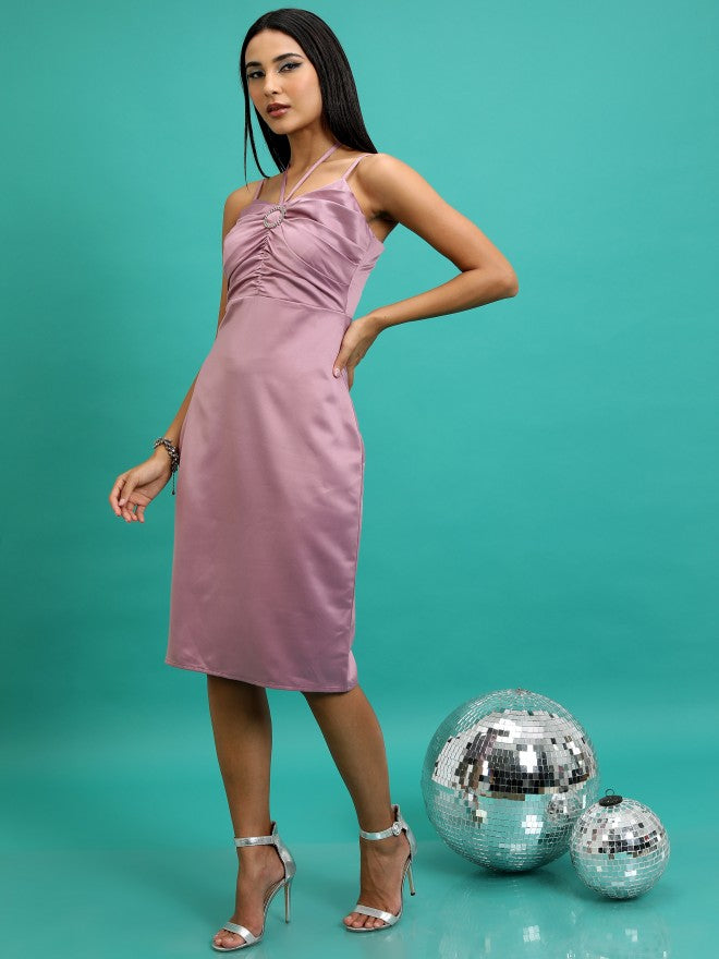 Tokyo Talkies Women Mauve Solid A-Line Dress - Mauve - Image 2
