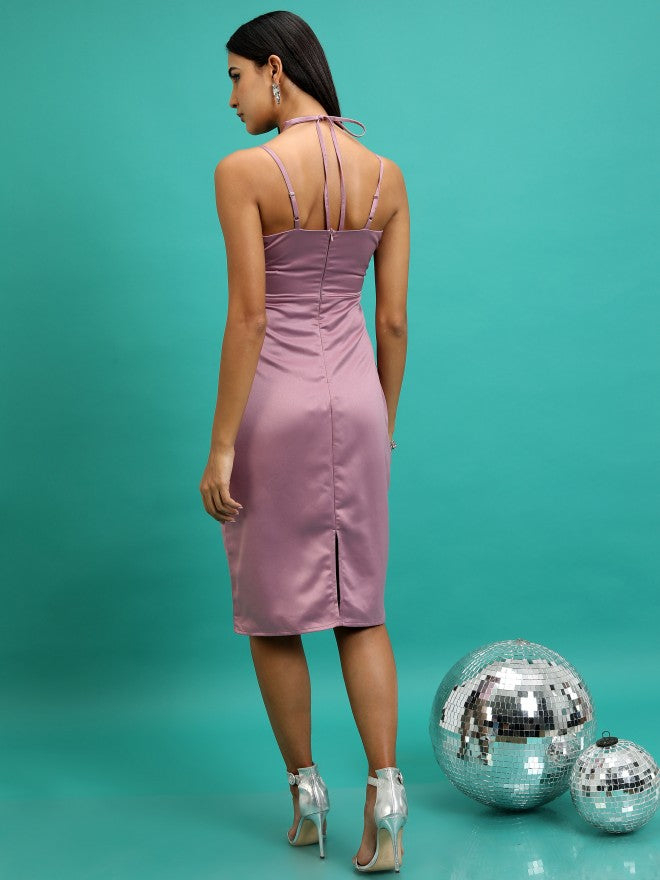 Tokyo Talkies Women Mauve Solid A-Line Dress - Mauve - Image 3