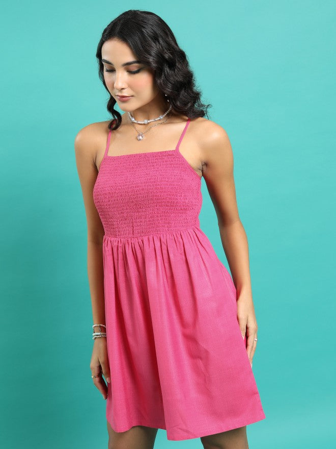 Tokyo Talkies Women Pink Solid Fit And Flare Dress - Pink - Image 4