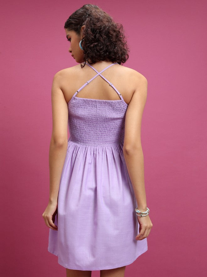 Tokyo Talkies Women Purple Solid A-Line Dress - Purple - Image 3