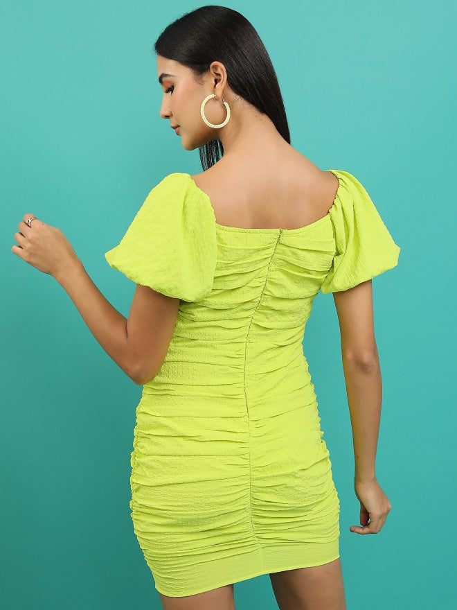 Tokyo Talkies Women Flourscent Green Solid Bodycon Dress - Green - Image 3
