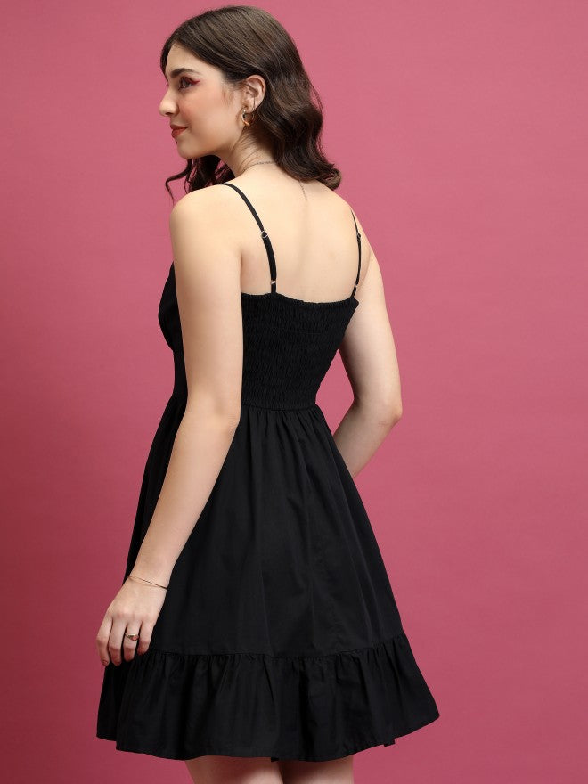 Tokyo Talkies Women Black Solid Fit And Flare Dress - Black - Image 3