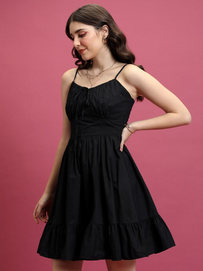 Tokyo Talkies Women Black Solid Fit And Flare Dress - Black - Image 4