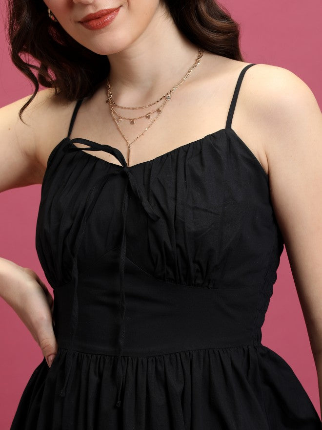 Tokyo Talkies Women Black Solid Fit And Flare Dress - Black - Image 5