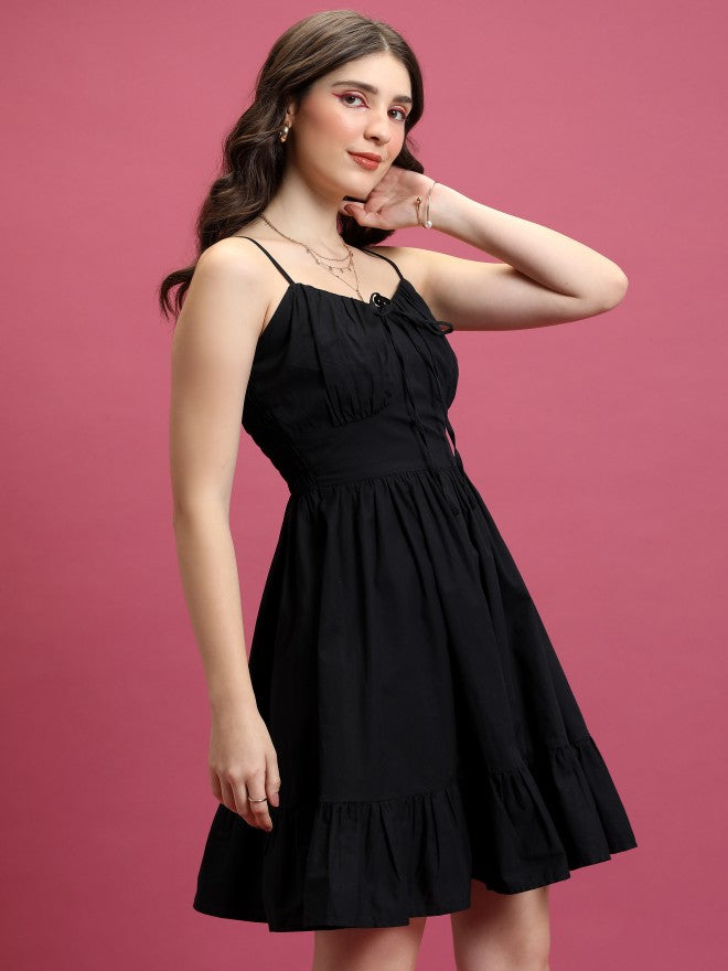 Tokyo Talkies Women Black Solid Fit And Flare Dress - Black - Image 6