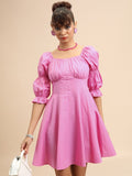 Tokyo Talkies Women Pink Solid Fit And Flare Dress - Pink - Image 1