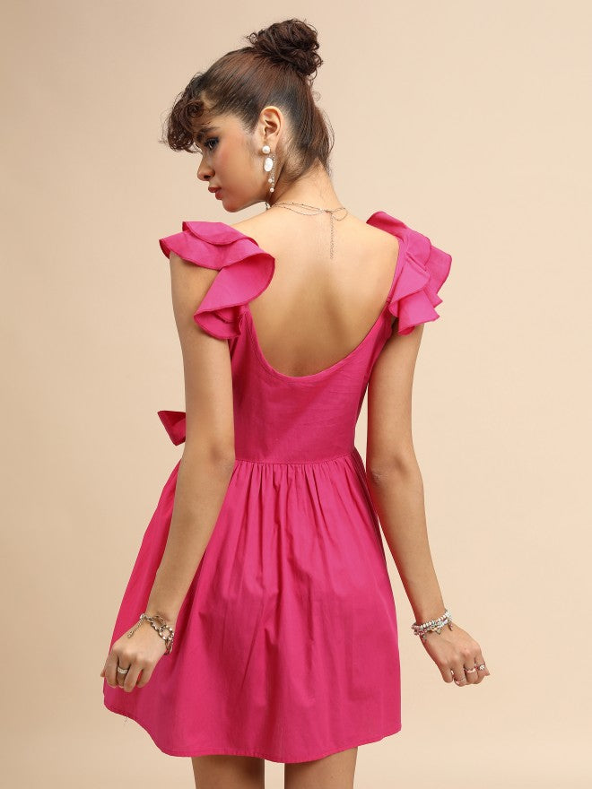Tokyo Talkies Women Pink Solid Wrap Dress - Pink - Image 3