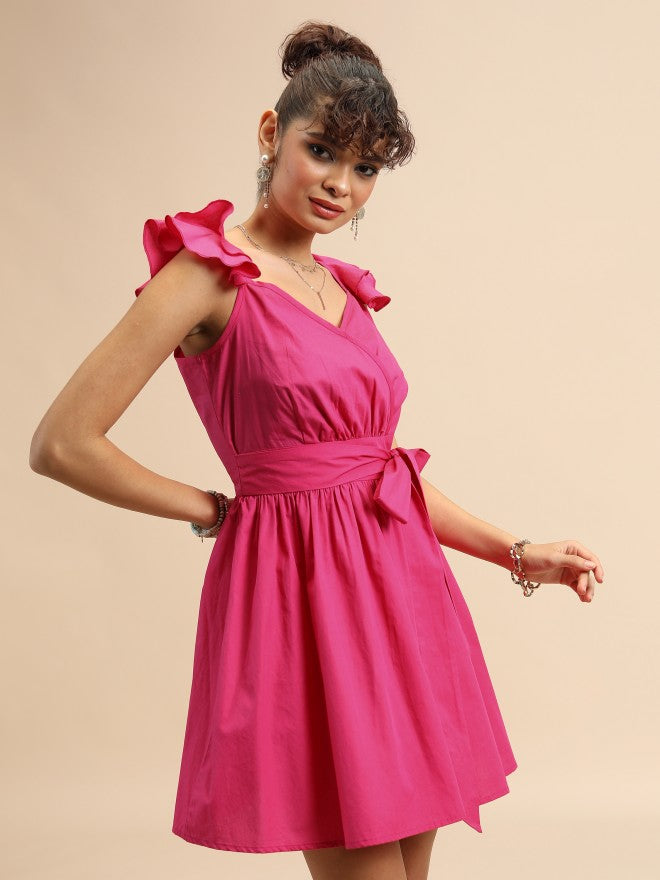 Tokyo Talkies Women Pink Solid Wrap Dress - Pink - Image 6