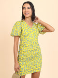 Tokyo Talkies Women Yellow/Blue Printed Bodycon Dress - Yellow - Image 1