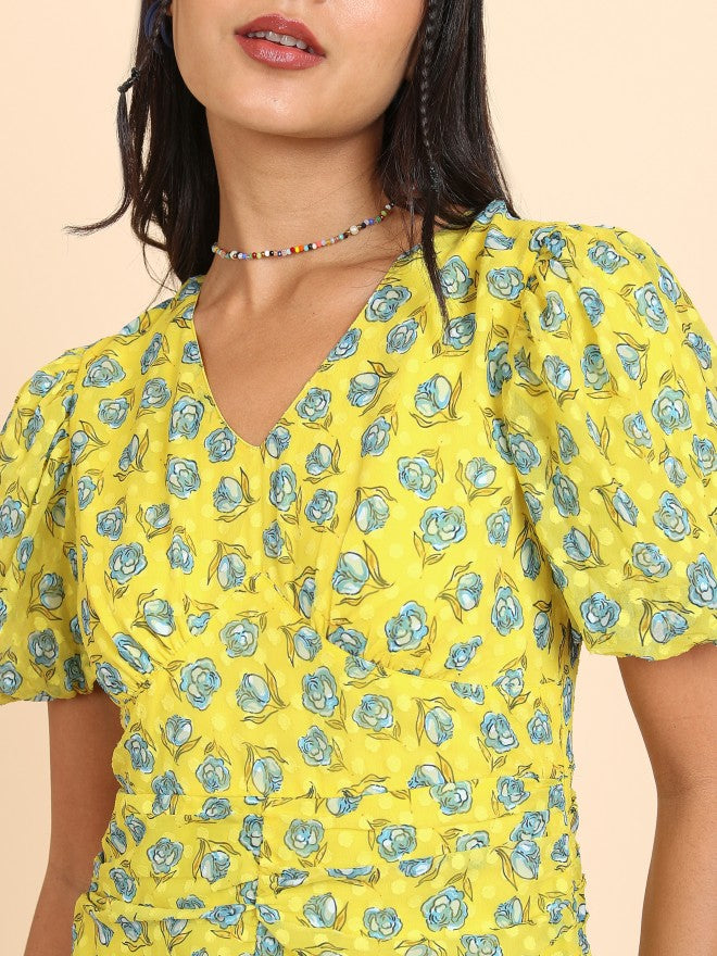 Tokyo Talkies Women Yellow/Blue Printed Bodycon Dress - Yellow - Image 5