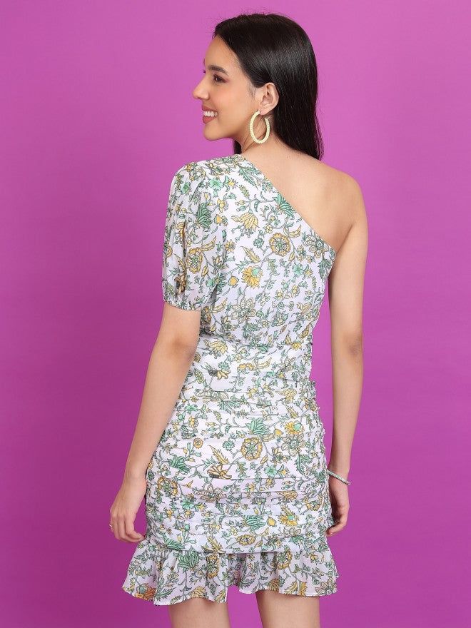 Tokyo Talkies Women White Printed Drop-Waist Dress - White - Image 3
